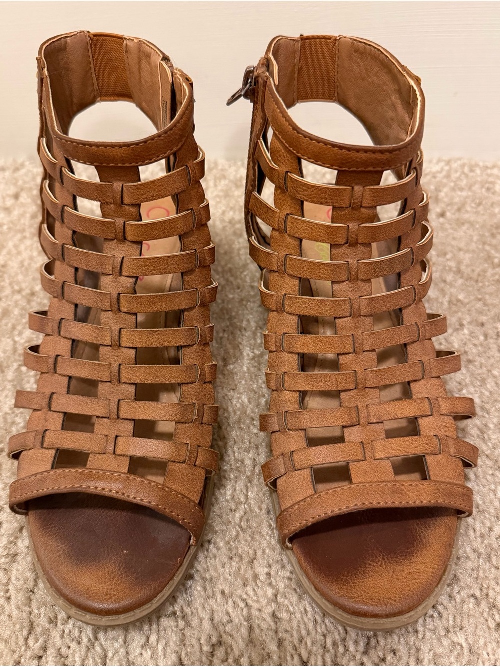 Girls Brown Woven Gladiator Sandals Size 3